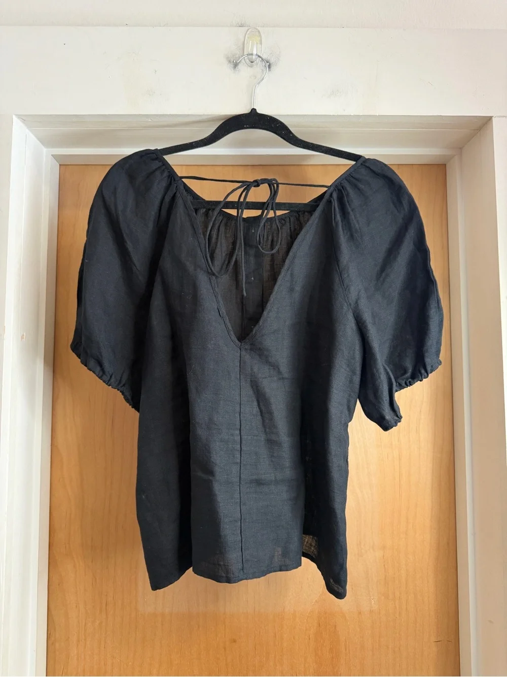 J. Crew Black Puff-Sleeve Peasant Blouse